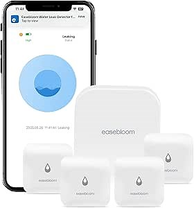 Water Leak Detector for Home - Hub & Mini Water Leak Sensor 4-Pack,App Notifications,Sensors for Kitchen/Bathroom,Smart Water Leak Sensor