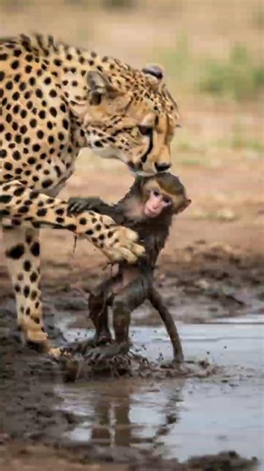 When a Cheetah Saves a Baby Monkey | A Rare Moment in the Wild | WildAura Story #shorts