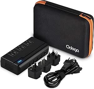 Odoga Voltage Converter 220V to 110V Travel Adapter with 4 USB Ports 3 AC Outlets and UK/Europe/AUS International Travel Plugs for More Than 150 Countries