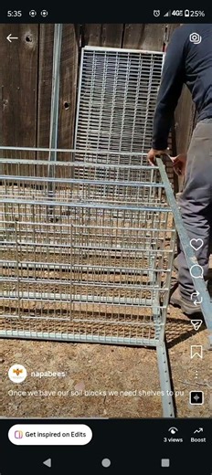 Once we have our soil blocks we need shelves to put the seed trays on.