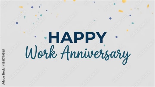 Happy Work Anniversary card with confetti, congratulatory message for employees, celebrating employee milestone