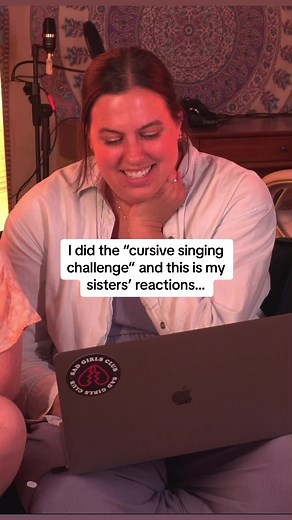 9.2K views · 64 reactions | Katherine tried to sing in cursive on Style by Taylor Swift!! Watch the full video on our YT! How do you think she did with this challenge?! What challenge should we do next?! #style #taylorswift #singingchallenge #singingincursive #cursivesinging #cimorelli | Cimorelli | Facebook