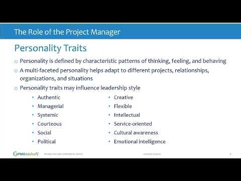 PMP PMBOK 6 0 Chapter 3 The Role of the Project Manager, Leadership and Integration PMO Advisory L