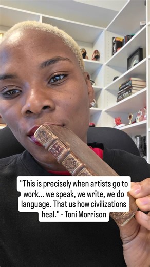 Luvvie Ajayi Jones | Author, Speaker, Book Coach on Instagram: "The world feels like it’s on fire. Saw someone express that they feel like creating art feels inappropriate right now. I disagree. This is when art is most urgent. 😮‍💨 Toni Morrison said it best: “There’s no time for despair… We speak, we write, we do language. That is how civilizations heal.” 🗣️ Stories are how we bear witness. Stories are how we refuse to be erased or gaslit. Stories are how we tell the people after us what rea