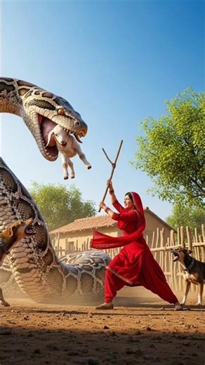 Brave Woman vs Giant Python | Baby Goat Rescue