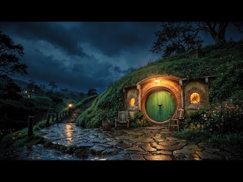 Rainy Night in Hobbiton | Calming Thunderstorm ⛈️ The Shire (Lord of the Rings inspired Ambience)