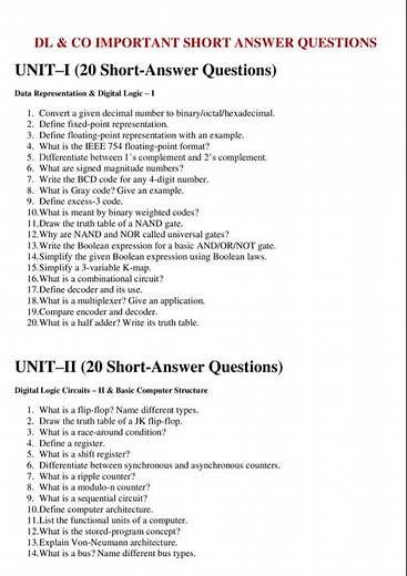 DL & CO Important Short Answer and Long Answer Questions || DL & CO Important Questions || DL & CO