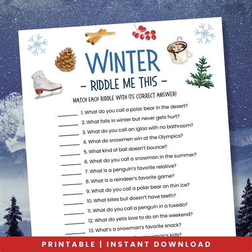 Winter Riddles | Winter Activity for Kids & Adults | Winter Trivia | Winter Party Game | Winter Jokes for Kids - Etsy Australia