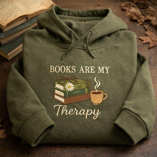 Books Are My Therapy Embroidery Design | Book Lover Coffee Embroidery File | Cozy Reading Machine Embroidery Pattern - Etsy