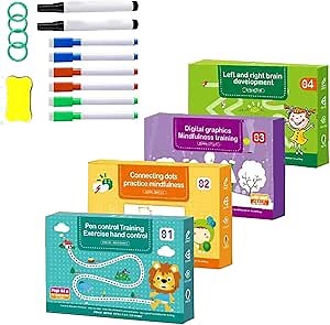 Scribble Smart Workbook, Handwriting Practice Workbook, Pen Control and Tracing Book Wipe Clean, Little Curious Mind Scribble Smart Reusable Workbooks for Kids(Complete Set)