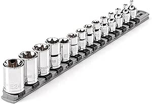 TEKTON 3/8, 1/2 Inch Drive Shallow External Star Socket Set with Rail, 14-Piece (E4 - E24) | SHD99100
