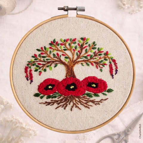 Printable Hand Embroidery Pattern: Root Chakra – Tree of Life and Poppies – 15cm Hoop Design – A4 Digital File in PDF Format - Etsy