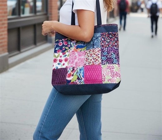 Patchwork Tote, Upcycled Quilted Market Bag, Lightweight Beach Tote - Etsy