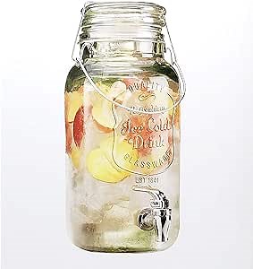 3.6 Liter Glass Beverage Dispenser with Spigot - 100% Leak Proof - Wide Mouth Easy Filling - Mason Jar Style Drink Dispenser For Outdoor, Parties and Daily Use