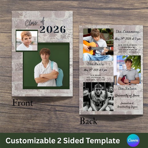 Two Sided Graduation Party Invitation, Announcement Template, Digital, Canva Suite - Etsy
