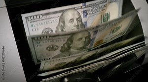 Money counting machine. Currency counting machine counting in slow motion.