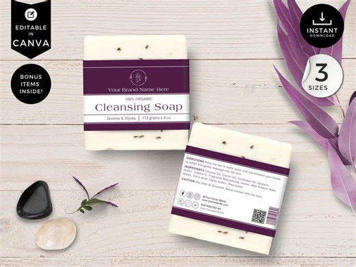 Editable Soap Label Template, Modern Soap Design, Diy Canva Soap Labels, Soap Product Templates, Soap Bar Packaging, Purple, CB5 - Etsy