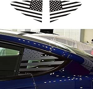 for Tesla Model 3 Quarter Window American Flag Decal Compatible with Tesla Model 3, Pre-Cut Matte Black American Flag Sticker (A)