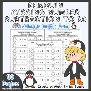 Penguin Missing Number Subtraction to 20 | Fill the Missing Number |Winter Math