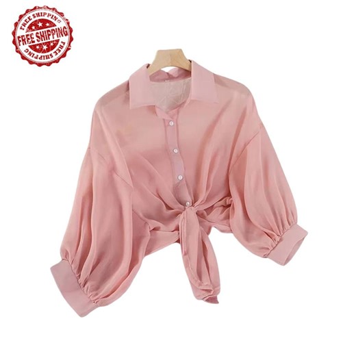 Sheer Chiffon Blouse, Batwing Sleeve Tie Waist Top, Elegant Summer Shirt - Etsy