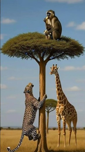 기린이 표범 공격에서 원숭이를 구하다 | Giraffe Saves Monkey from Leopard #야생대결 #Giraffe #Leopard