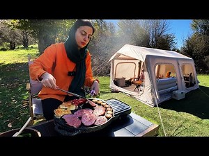 COZY Autumn FOREST CAMPING with inflatable tent