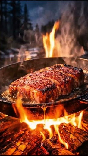 Grilling a Perfect Steak by the Campfire | ASMR Sizzling Sounds