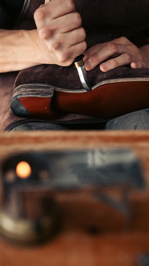 MOGADA on Instagram: "Sole Finishing - the old school way. Some shoemaking tools are quite sophisticated others are rather simple. Like for example this shard of glass that is used to remove the top layer of the leather soles and prepare them for the dyes and waxes. The top layer is removed so that the leather can be dyed and polished but also to prevent a cracking of the leather soles when they are being worn. #mogadamunich #bespokeshoes #handmadeshoes #shoemaking"