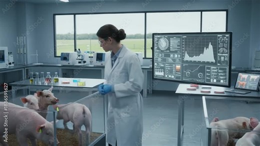 Scientist examines crossbreeding results to enhance livestock growth rates analyzing diverse traits in controlled agricultural settings.