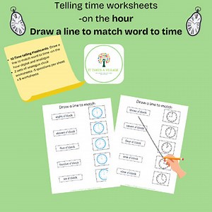 Time telling worksheets-to the  hour - analogue clocks