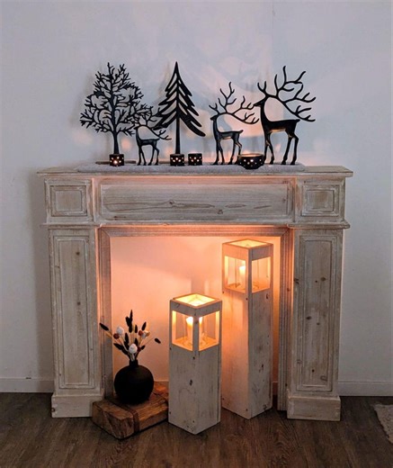 Console de cheminée décorative au look légèrement usé, cheminée, cheminée décorative, cheminée tendance déco, support à bois, console de cheminée, habillage de cheminée - Etsy France