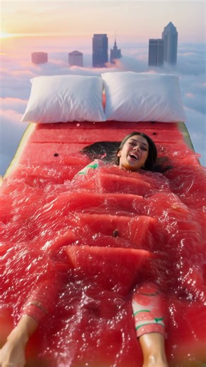 🍉 Floating Watermelon Bed in the Sky! 🍉 | Epic Juicy Adventure! 🌥️| AI