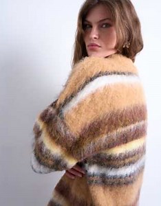 Topshop knitted oversized stripe jumper in neutral | ASOS