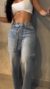 1.1M views · 60K reactions |  Diamond-Studded Straight-Leg Jeans  ✨ Straight-cut design balances your frame with clean lines.  Bling diamond studs add luxe texture.  Dress up with heels or down with sneakers—always iconic. ✅ 27% OFF for 2ND item, Code: FF27 ✅ 50% OFF for 3RD item, Code: FF50 ✅ 75% OFF for 4TH item, Code: FF75 ✅ Free for 5TH item, Code: FF100 | CurveShe | Facebook