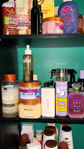Kayali vanilla candy rock sugar has quickly become a favorite of mine! @Tree Hut vanilla body scrub and body wash, sweet cream body butter @Native toasted vanilla and honey deodorant @BEING FRENSHE cashmere vanilla body oil @Bath & Body Works cotton candy cloud body mist @Kayali vanilla candy rock sugar