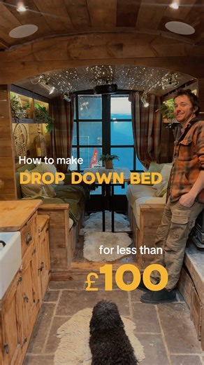 Drop down bed using pulleys and a winch. #dropdownbed #camper #vanlife #vanlifehacks #beddesign