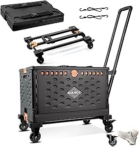 Amazon.com: EULANT Foldable Rolling Utility Carts with Wheels, Collapsible Crate Handcart with Telescopic Handle, Large Capacity Folding Shopping Cart for Travel Moving Luggage Office Grocery : Office Products