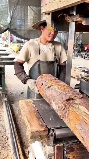 The Process of Cutting Logs with a Large Saw — Hard Work in the Woodshop #shorts