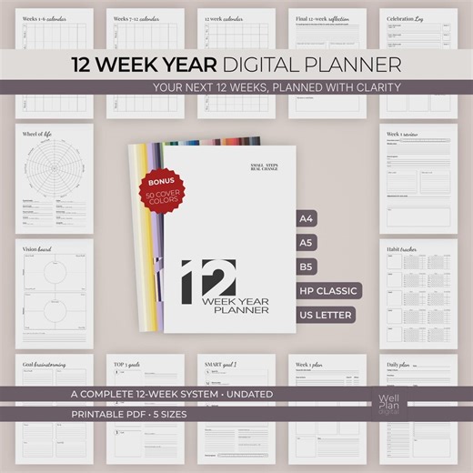 12 Week Year Planner Printable, Daily Planner, Weekly Planner, 90 Day Goal Setting Inserts - Etsy
