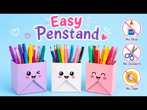 How to Make a Paper Pencil Stand 📚 | No Glue, No Scissors | Cute & Easy Origami