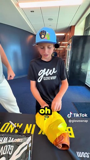 I had so much fun wrapping baseball gloves for Jacob Misiorowski and Jared Koenig with Glove Wrap. 😀 My invention breaks in baseball gloves and shapes the pocket, and it’s the Official Glove Wrap of Major League Baseball ⚾️ Thank you so much Jacob and Jared 😀 #baseball #baseballglove #mlb @MLB @Brewers