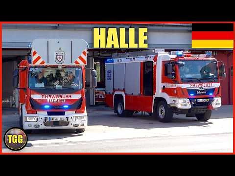 [Germany] Halle Fire Brigade Convoy Lights & Siren Response!