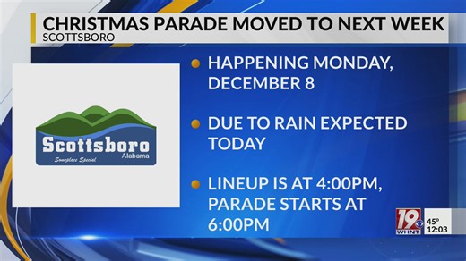 Scottsboro Christmas Parade pushed back | Dec. 1, 2025 | News 19 at Noon