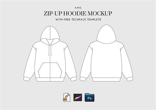 Zip-up Hoodie Vector Mockup – Fashion Tech Pack Template - Etsy