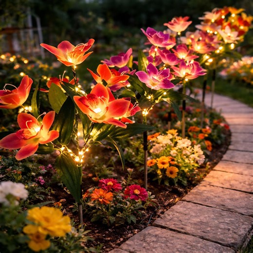 Solar Flower Garden Lights | Solar Orchid Pathway Lights | LED Garden Stake Lights | Outdoor Patio Yard Decor Lights | Lawn Garden Lightings - Etsy