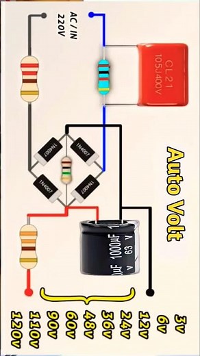 Schéma de Montage d'une Alimentation Sans Transformateur 220v 50Hz vers 12v DC #electric #electronic