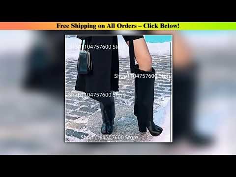 Women's Black Leather Knee High Boots Tabi Toe Design Chunky Heel Boot Unique Event Edgy Ladies