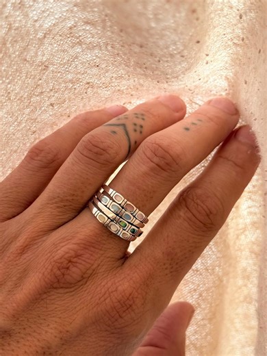 Abalone Shell Inlay Ring • Sterling Silver Stackable Band • Mother of Pearl Ring - Etsy Canada