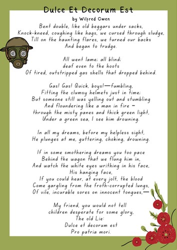 WW1 Dulce et Decorum Est Poem Comprehension KS3