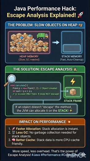 Explain escape analysis and its impact on performance in Java #java #performance #codingshorts #heap
